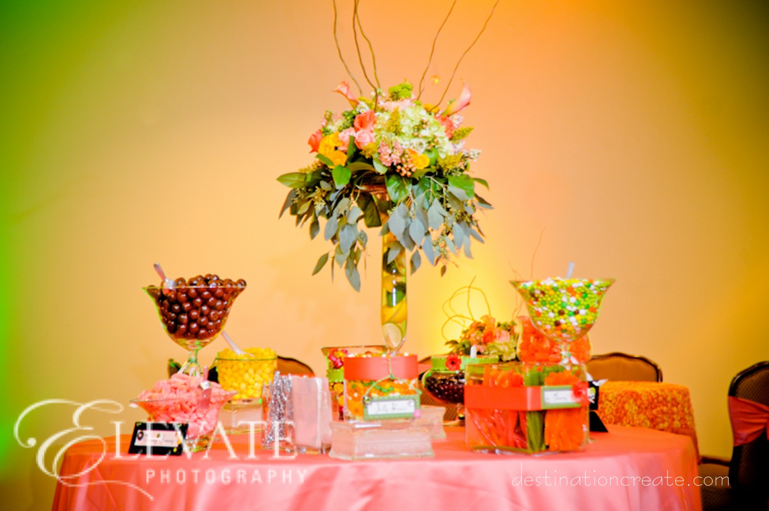 Candy buffet at LDS wedding Denver: Destination Create specializes in LDS wedding reception decorating, styling, planning & rentals.