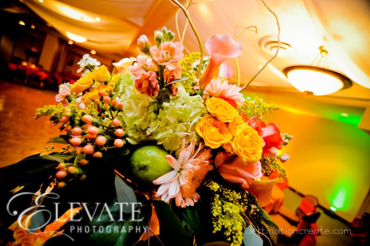 Citrus Centerpieces: Destination Create specializes in LDS wedding reception decorating, styling, planning & rentals.