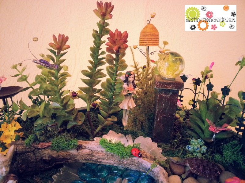 Fairy garden built in turquoise box with Genevieve Gail/Gypsy Garden Collection