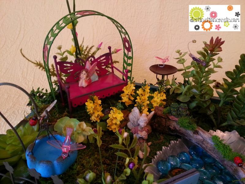 Fairy garden built in turquoise box with Genevieve Gail/Gypsy Garden Collection