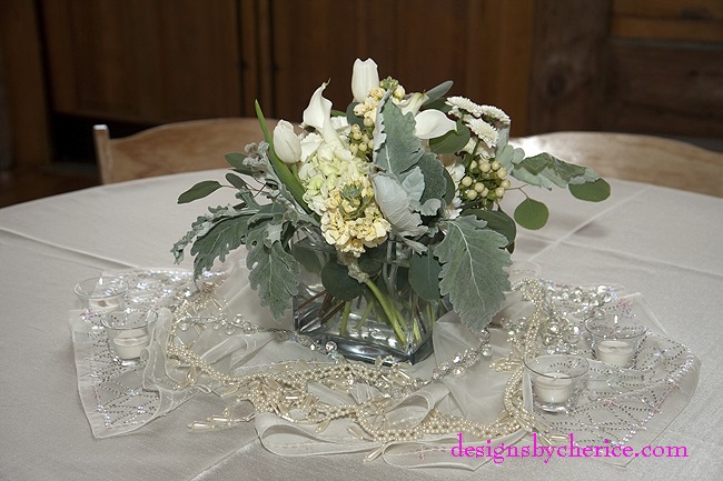 Rustic chic Colorado Mountain wedding white centerpiece