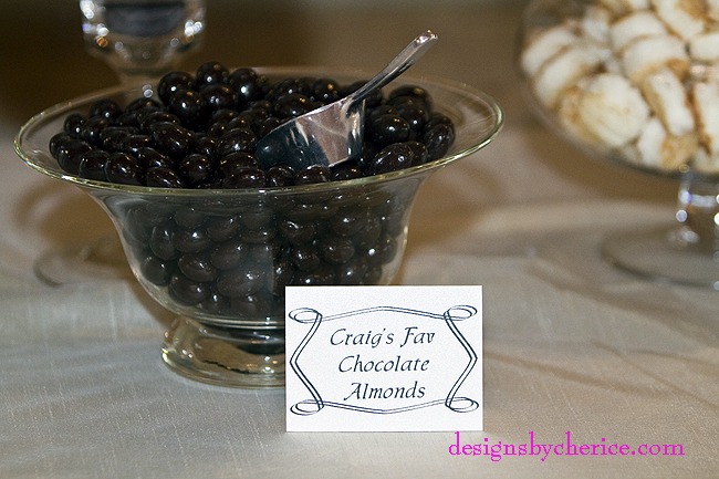 Candy buffet featuring the favorite candies of the bride and groom along with their parents