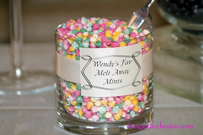 Candy buffet featuring the favorite candies of the bride and groom along with their parents