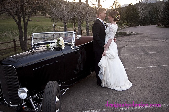 Wedding get away in a vintage roadster