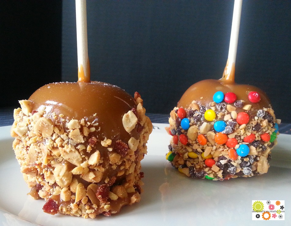 Caramel Apple with applewood smoked bacon and peanut topping