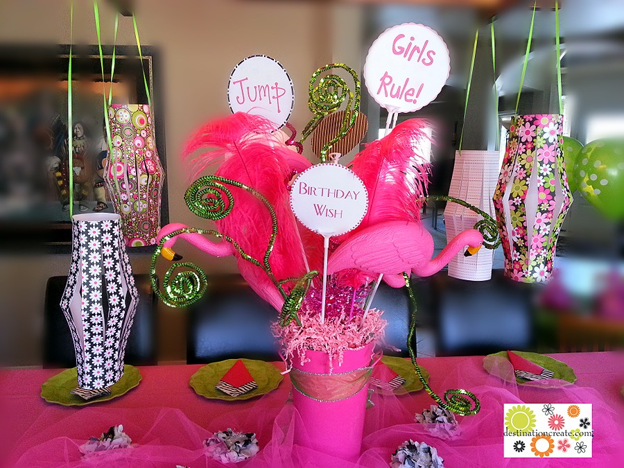 Girly Birthday Party centerpiece and paper lanterns