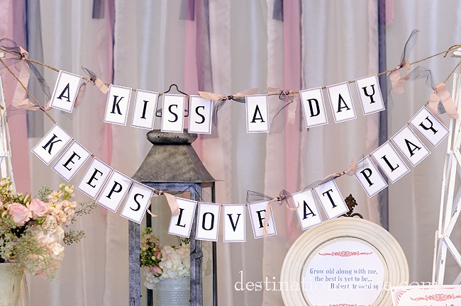 DIY Vintage Wedding Rentals Denver- "a kiss a day" banner