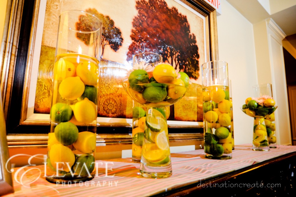 Citrus Centerpieces: Destination Create specializes in LDS wedding reception decorating, styling, planning & rentals.