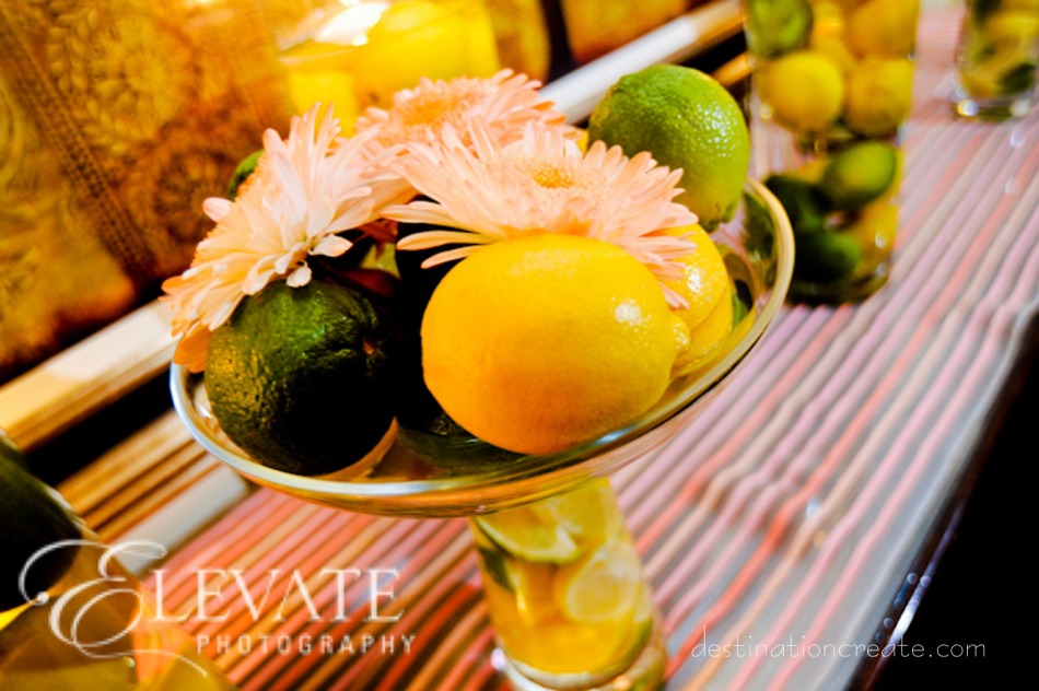 Citrus Centerpieces: Destination Create specializes in LDS wedding reception decorating, styling, planning & rentals.