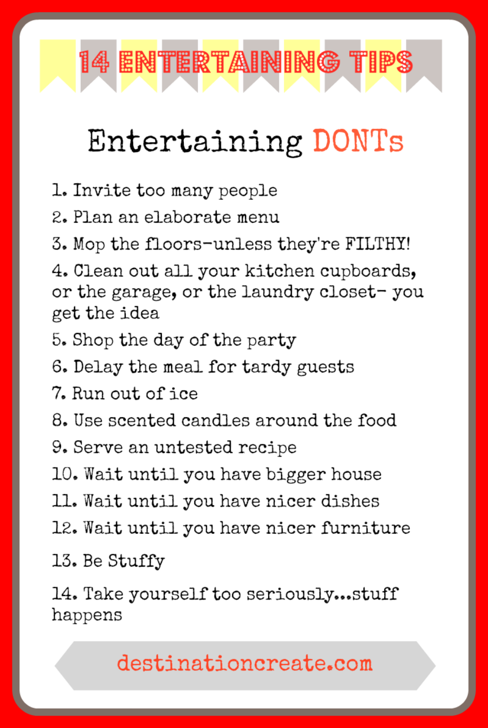14 Entertaining Tips- the Do's & Don'ts that will make entertaining at home a pleasure instead of a pain
