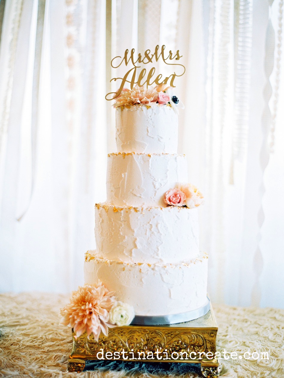 wedding cake with gold BHLDN topper
