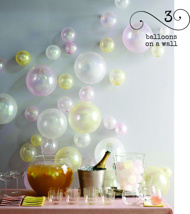 Attach balloons to the wall for a quick inexpensive party decoration. They look like bubbles don't they?