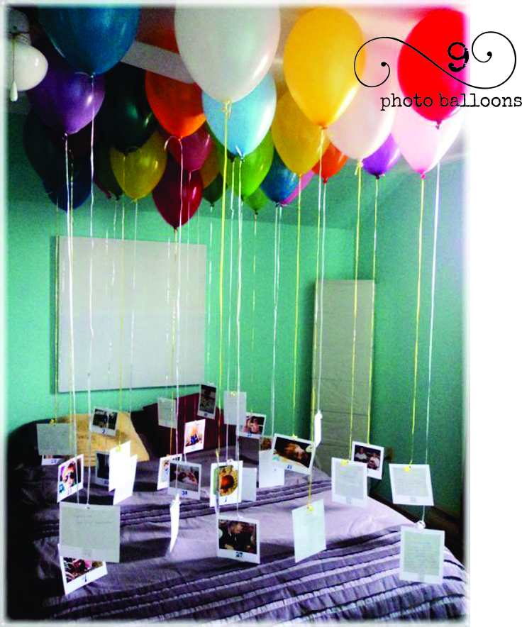 I just love this balloon idea! Hang photos from helium balloons for a birthday surprise or a graduation day or an anniversary.