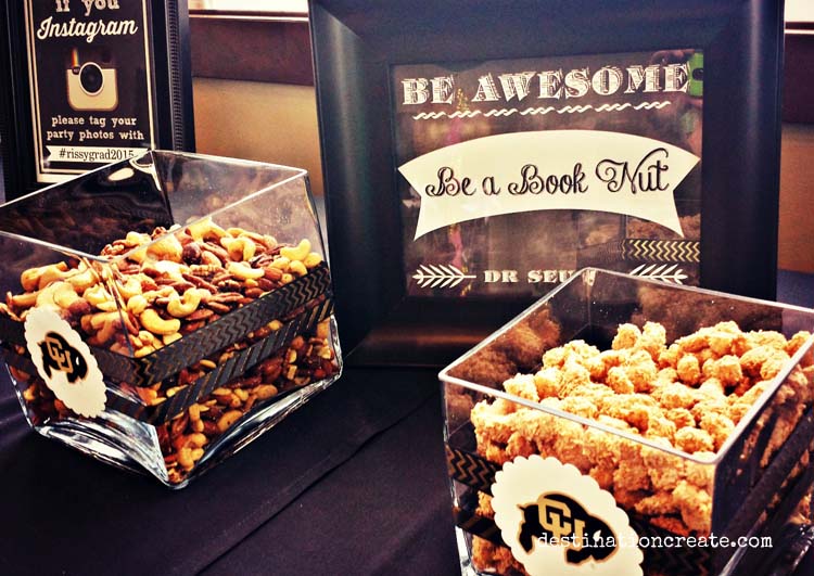 Dr Seuss quote "Be a book nut" is perfect for a nut favor table at a college graduation party