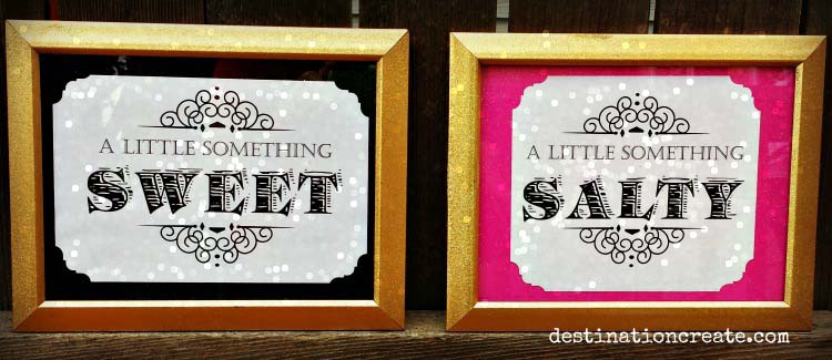 Wedding or party favor table signs for candy & nut bar... a little something sweet, a little something salty