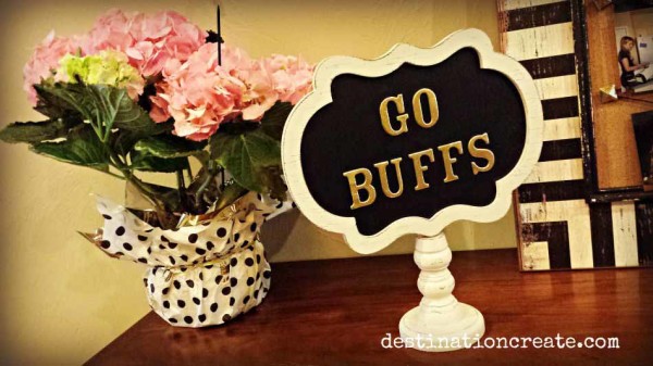 Use puffy stickers on ready-made chalkboard signs to personalize your next party