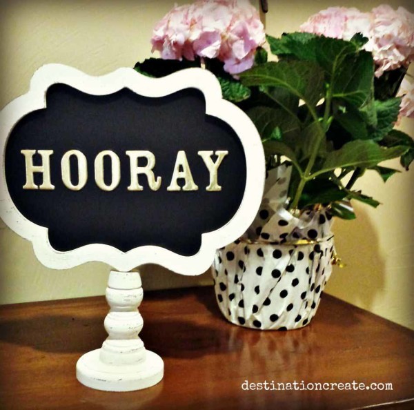 Use puffy stickers on ready-made chalkboard signs to personalize your next party 