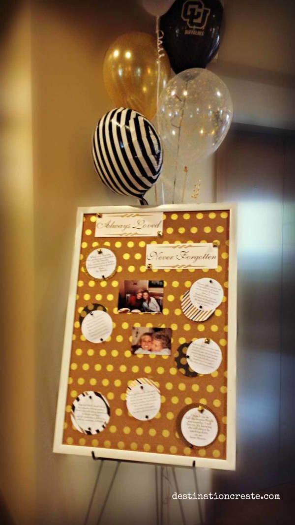 Honor a deceased loved one at a wedding or graduation party with a board full of photos and written memories