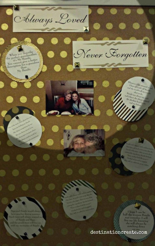Honor a deceased loved one at a wedding or graduation party with a board full of photos and written memories